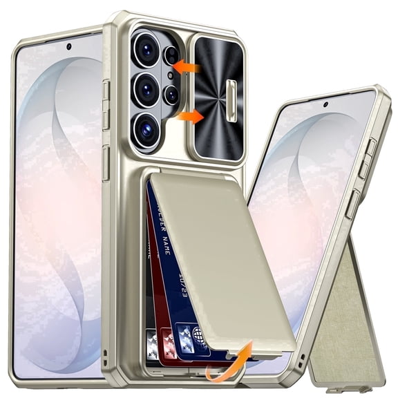 Vizvera for Samsung Galaxy S26 Ultra Case Wallet with RFID Blocking,Card Holder,Slide Camera Lens Cover,Rugged Heavy Duty Phone Case-Titanium