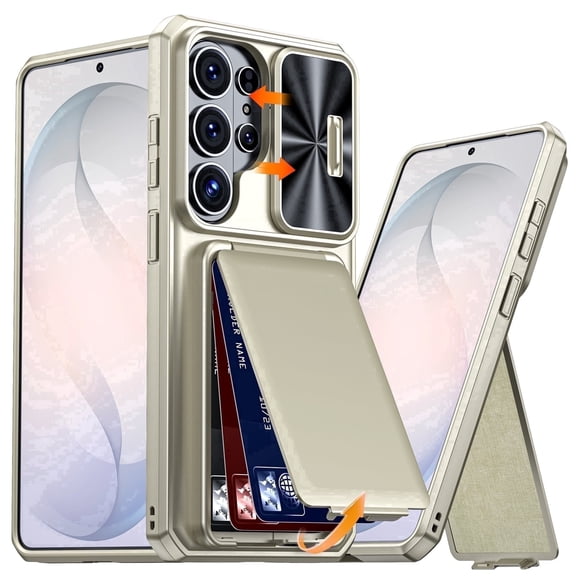 Vizvera for Samsung Galaxy S26 Ultra Case Wallet with RFID Blocking,Card Holder,Slide Camera Lens Cover,Rugged Heavy Duty Phone Case-Titanium