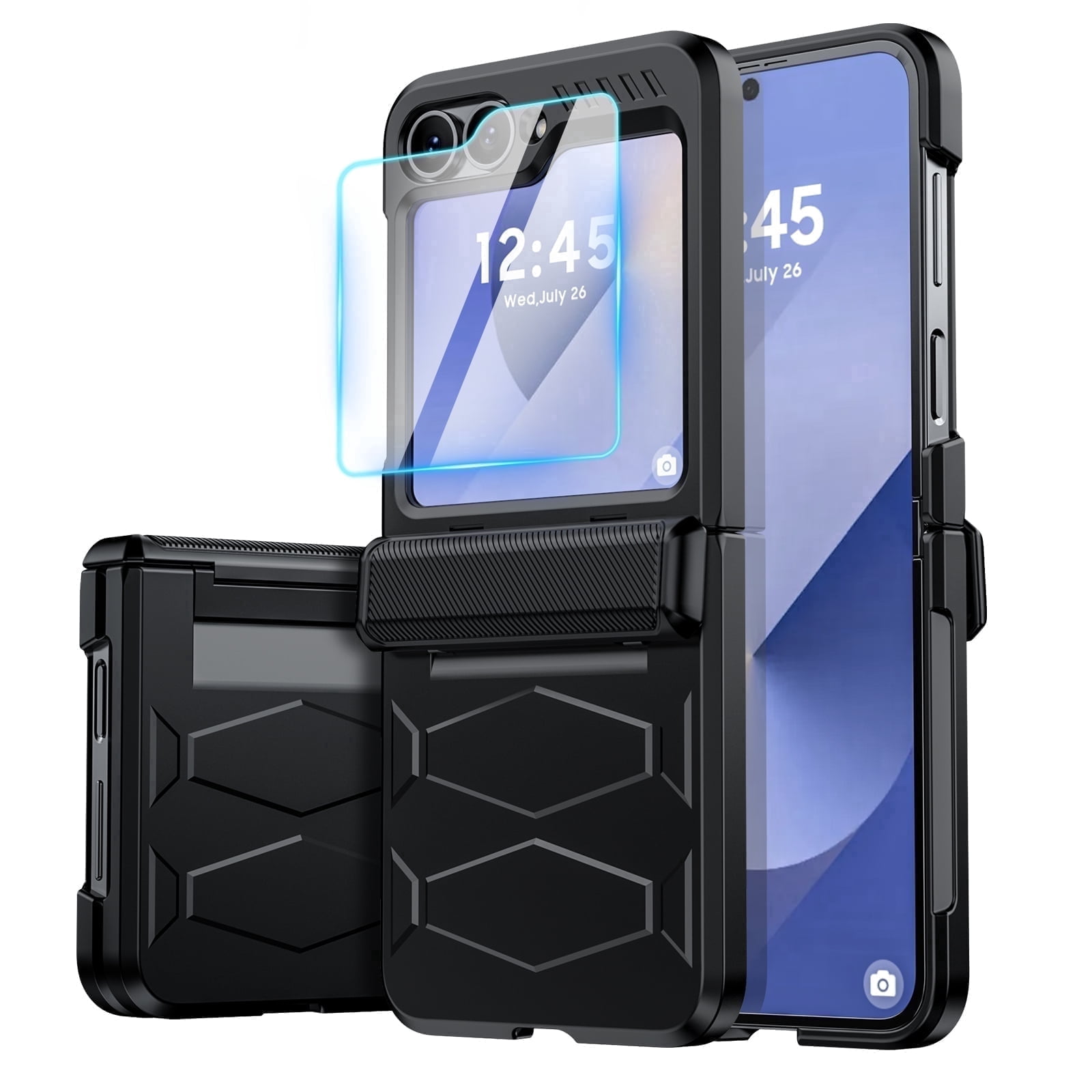 Vizvera for Samsung Galaxy Z Flip 6/Z Flip 7 FE Case with Hinge Cover,Built-in Screen Protector Shockproof All-Inclusive Smartphone Cover Wireless Charging-Black