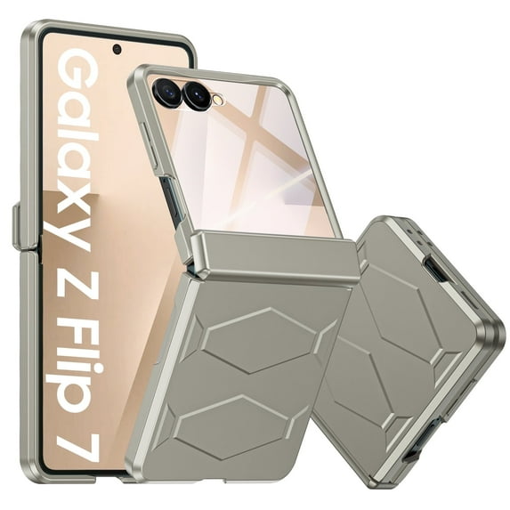 Vizvera for Samsung Galaxy Z Flip 7 Case with Hinge Cover,Built-in Screen Protector Shockproof All-Inclusive Smartphone Cover Wireless Charging-Titanium