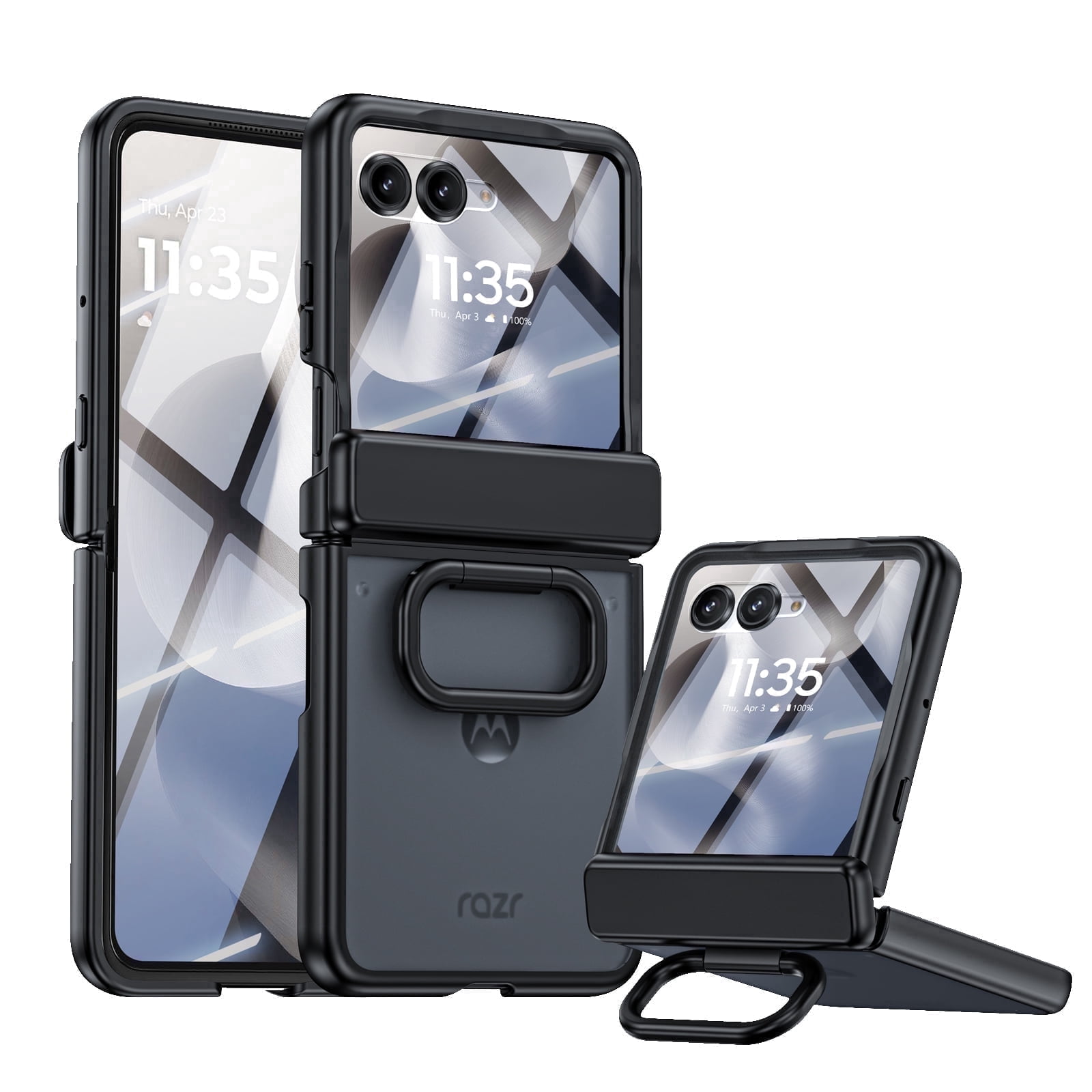 Vizvera for Samsung Galaxy Z Flip 7 Case with Ring Holder & Screen Protector & Hinge Protection,Wireless Charging,Skin Feel Matte PC,Shockproof Phone Case-Black