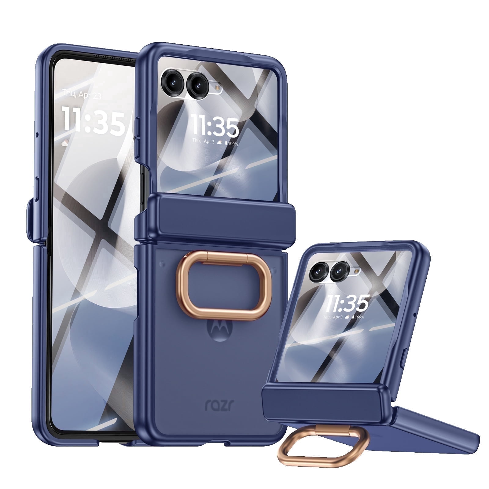 Vizvera for Samsung Galaxy Z Flip 7 Case with Ring Holder & Screen Protector & Hinge Protection,Wireless Charging,Skin Feel Matte PC,Shockproof Phone Case-Blue