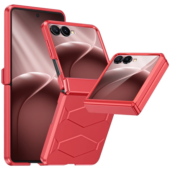 Vizvera for Samsung Galaxy Z Flip 8 Case with Hinge Cover,Built-in Screen Protector Shockproof,All-Inclusive Smartphone Cover Wireless Charging-Rose Red
