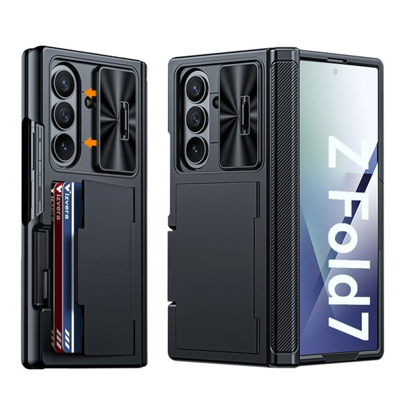 Vizvera for Samsung Galaxy Z Fold 7 Case RFID Wallet with Cards Holder [Hinge Cover] [Camera Cover] Shockproof Silicone Protective Phone Case for Z Fold 7 2025-Black