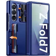 Vizvera for Samsung Galaxy Z Fold 7 Case RFID Wallet with Cards Holder [Hinge Cover] [Camera Cover] Shockproof Silicone Protective Phone Case for Z Fold 7 2025-Blue