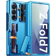 Vizvera for Samsung Galaxy Z Fold 7 Case,with [Cards Holder] [Kickstand] [Camera Cover] Shockproof Silicone Protective Phone Case-Light Blue