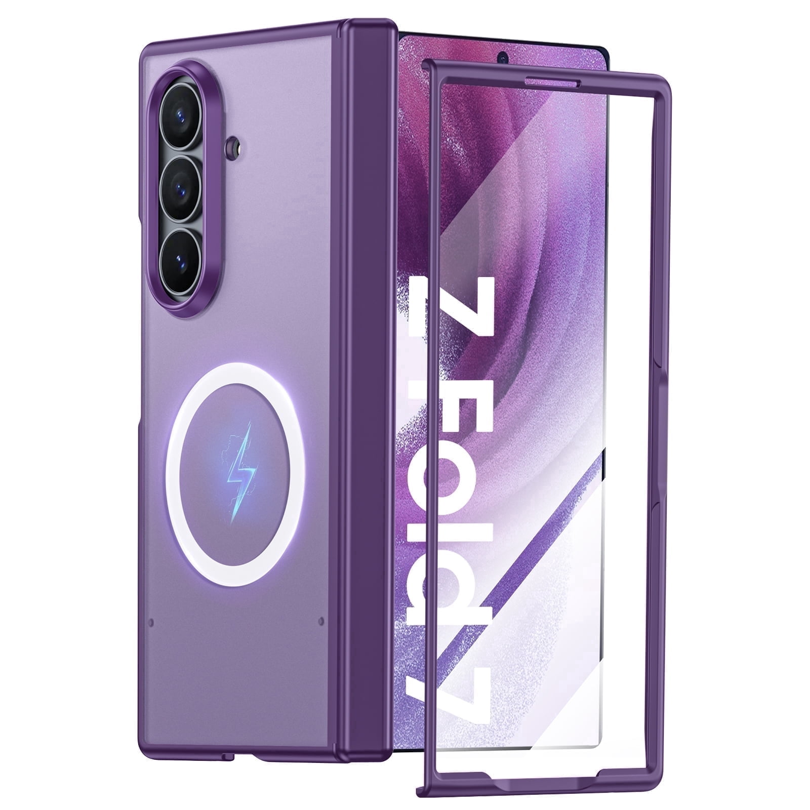 Vizvera for Samsung Galaxy Z Fold 7 Case,with Magnetic Power [Slim Design][Screen Protector][Hinge Protection] Translucent Matte Shockproof Protective Phone Case-Purple