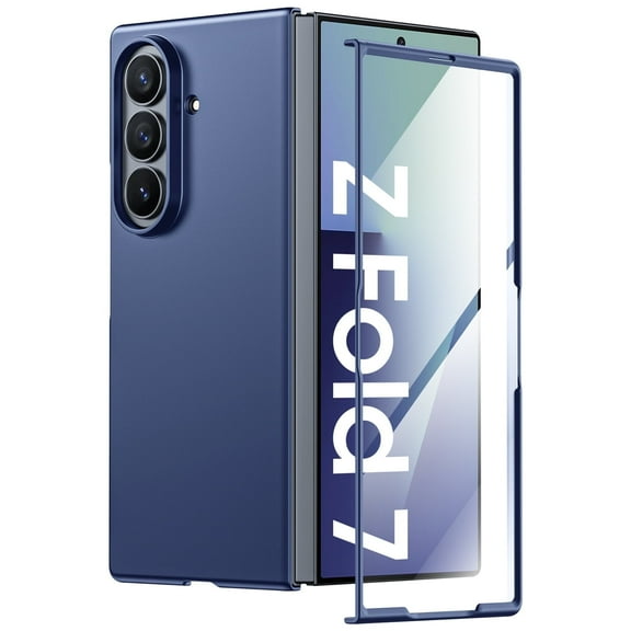 Vizvera for Samsung Galaxy Z Fold 7 with Front Built-in Screen Protector,Ultra Thin Matte PC Protective Cover for Samsung Galaxy Z Fold 7 5G 2025-Blue