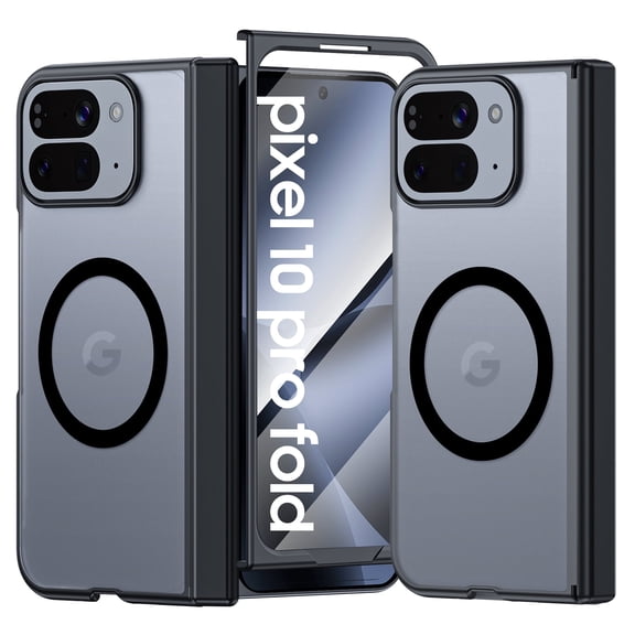 Vizvera for Google Pixel 10 Pro Fold Case with HD Screen Protector,Translucent Matte,Slim Skin-Friendly&Smooth Touch Shockproof Phone Case-Black