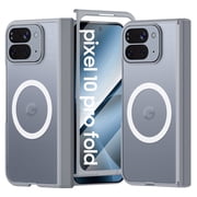 Vizvera for Google Pixel 10 Pro Fold Case with HD Screen Protector,Translucent Matte,Slim Skin-Friendly&Smooth Touch Shockproof Phone Case-Gray White