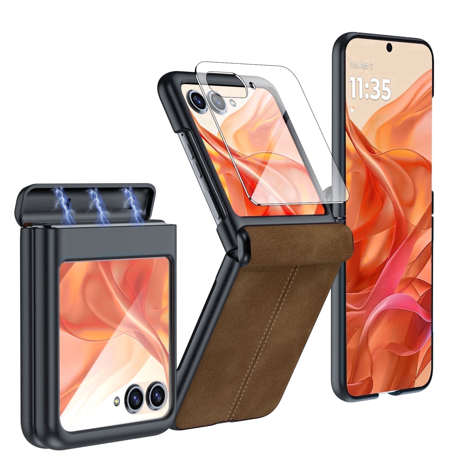 Vizvera for Motorola Razr 2026/2025/2024 Ultra Phone Case,with Screen Protector & Wireless Charging & Ultra Thin PU Leather PC Shockproof Case-Brown