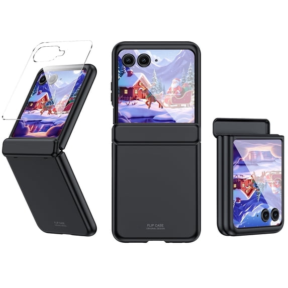 Vizvera for Motorola Razr 2024/2025/2026 Phone Case,With Hinge Protection,Screen Protector,Slim Full-Body Rugged Anti-Scratch Shockproof Case-Black