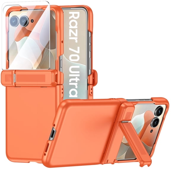 Vizvera for Motorola Razr Ultra 2025/Razr Ultra 2026 Phone Case,with Hinge Protection,Kickstand,Full-Body Rugged Anti-Scratch Shockproof Case-Orange