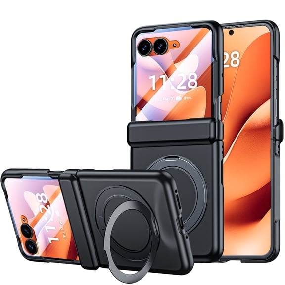 Vizvera for Motorola Razr Ultra 2025/2026 Phone Case,with Kickstand,Hinge Protection,Full-Body Rugged Anti-Scratch Shockproof Case-Black