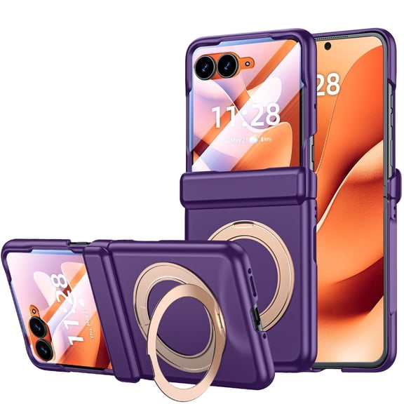 Vizvera for Motorola Razr Ultra 2025/Razr Ultra 2026 Phone Case,with Kickstand,Hinge Protection,Full-Body Rugged Anti-Scratch Shockproof Case-Purple