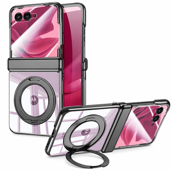 Vizvera for Motorola Razr Ultra 2026/2025 Phone Case,with Hinge Protection,Kickstand,Skin Feel Translucent Frosted,Wireless Charging-Black