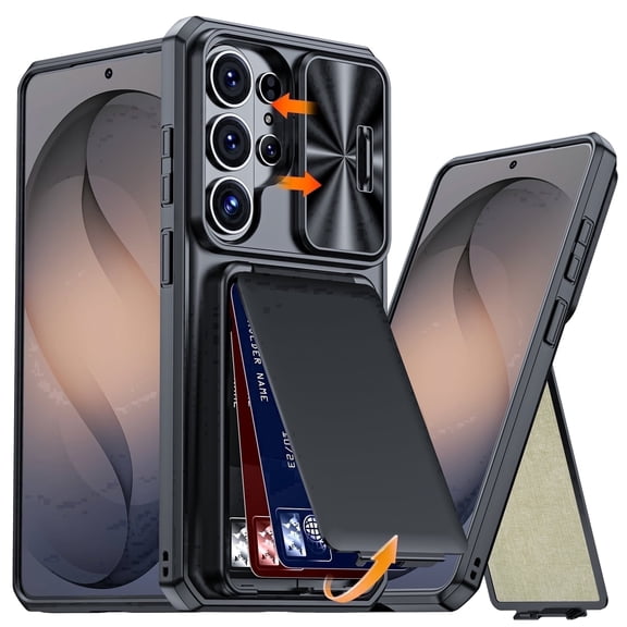 Vizvera for Samsung Galaxy S26 Ultra Case Wallet with RFID Blocking,Card Holder,Slide Camera Lens Cover,Rugged Heavy Duty Phone Case-Black