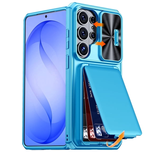 Vizvera for Samsung Galaxy S26 Ultra Case Wallet with RFID Blocking,Card Holder,Slide Camera Lens Cover,Rugged Heavy Duty Phone Case-Sky Blue