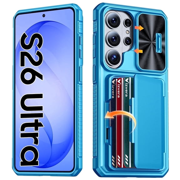 Vizvera for Samsung Galaxy S26 Ultra Case Wallet with RFID [Cards Holder][Camera Cover][Edge Raised] Shockproof Silicone Phone Case-Light Blue