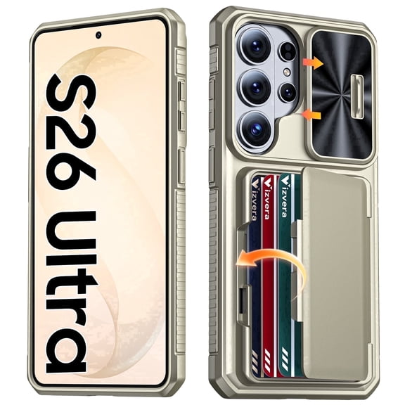 Vizvera for Samsung Galaxy S26 Ultra Case Wallet with RFID [Cards Holder][Camera Cover][Edge Raised] Shockproof Silicone Phone Case-Titanium
