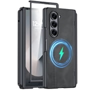 Vizvera for Samsung Galaxy Z Fold 6 Phone Case with S Pen Holder [Hinge Protection & Screen Protection] PU Leather Matte PC Shockproof Case-Black