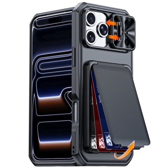 Vizvera for iPhone 17 Pro Max Wallet Phone Case,with RFID Blocking, Slide Camera Cover & All-Round Raised Bezel Protection Shockproof Case-Black