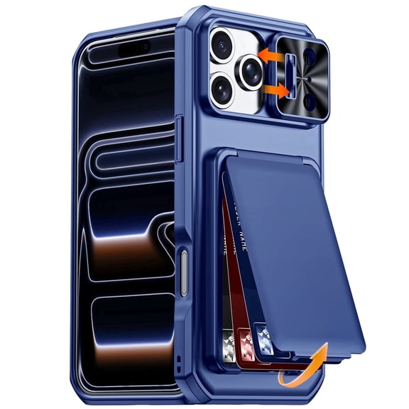 Vizvera for iPhone 17 Pro Max Wallet Phone Case,with RFID Blocking, Slide Camera Cover & All-Round Raised Bezel Protection Shockproof Case-Blue