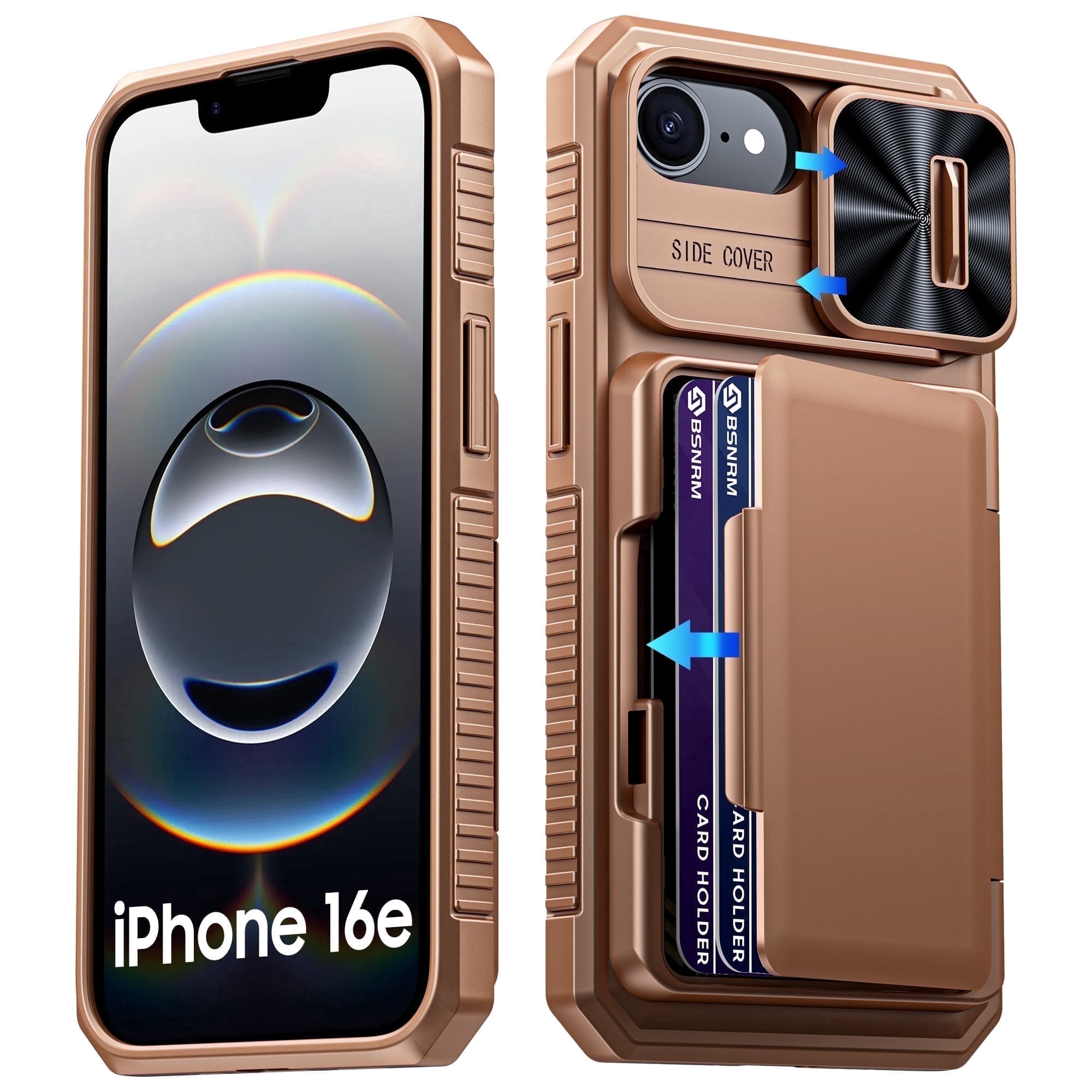 Vizvera for iPhone 16 E Case Wallet RFlD [Cards Holder][Camera Control][Camera Cover] Full Body Rugged Shockproof Silicone Protective Phone Case for iPhone 16 E-Gold