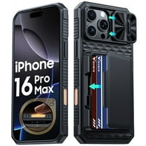 Vizvera for iPhone 16 Pro Max Case Wallet RFlD [Cards Holder][Camera Control][Camera Cover] Full Body Rugged Shockproof Silicone Protective Phone Case for iPhone 16 Pro Max-Black