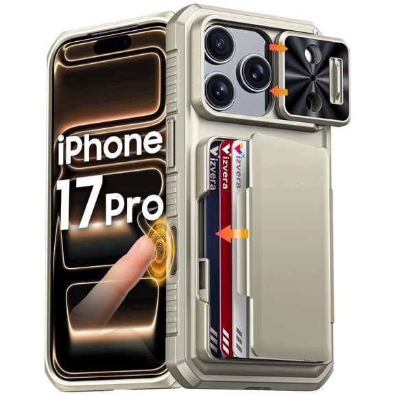 Vizvera for iphone 17 Pro Case Wallet RFlD [Cards Holder][Camera Control][Camera Cover] Full Body Rugged Shockproof Silicone Protective Phone Case for iphone 17 Pro-Titanium
