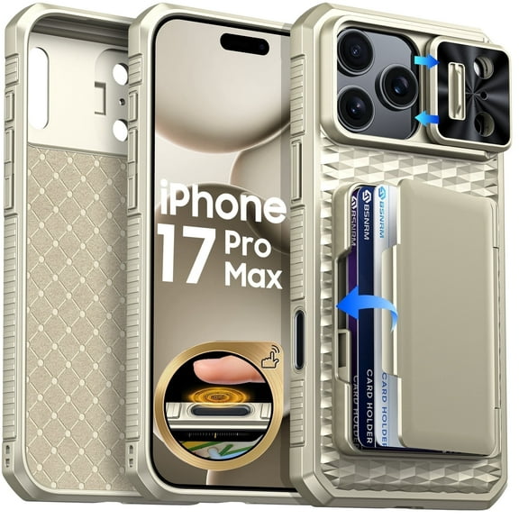 Vizvera for iphone 17 Pro Max Case Wallet RFlD [Cards Holder][Camera Control][Camera Cover] Full Body Rugged Shockproof Silicone Protective Phone Case for iphone 17 Pro Max-Titanium