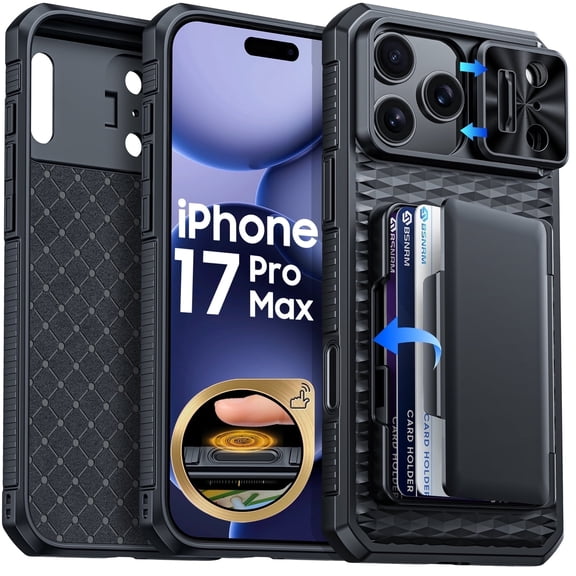 Vizvera for iphone 17 Pro Max Case Wallet RFlD [Cards Holder][Camera Control][Camera Cover] Full Body Rugged Shockproof Silicone Protective Phone Case for iphone 17 Pro Max-Black