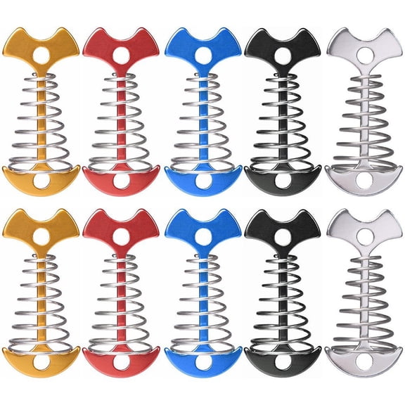 Vjnyvs 10Pcs Deck Anchor Pegs, Plank Floor Spring Fishbone Anchor Tent Pegs with Spring Buckle Awning Deck Fixed Nails Camping Tent