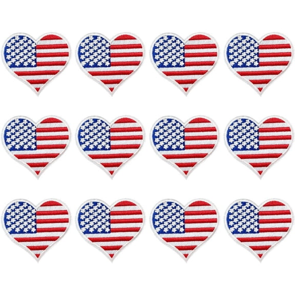Vjnyvs 12 Pack USA Flag Heart Embroidered Iron On Patch American Love Peace Emblem