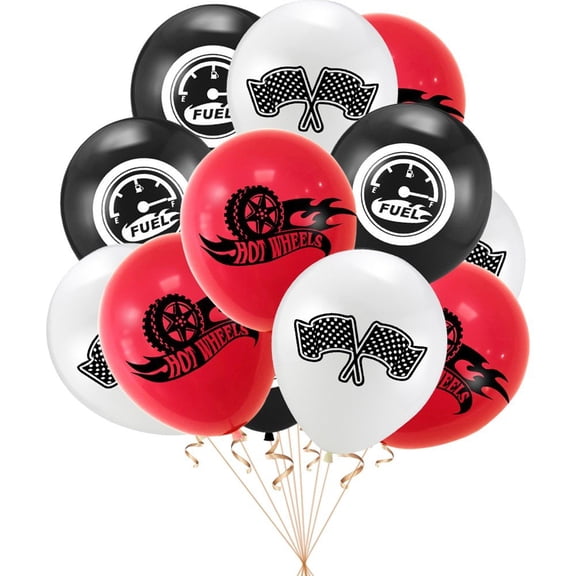 Vjnyvs 12Pcs 12inch Racing Car Latex Party Balloons with Flags Race Car Theme Party Decorations