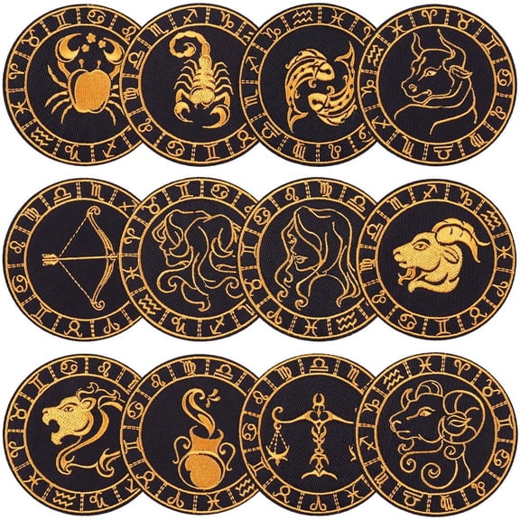 Vjnyvs 12Pcs Twelve Constellation Embroidered Patches Random Style Iron On Zodiac Sign DIY Decoration