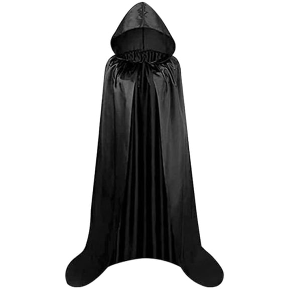 Vjnyvs 150cm Black Satin Hooded Cape, Mid-Length Gothic Cloak for Themed Events
