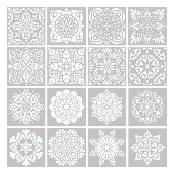 Vjnyvs 16Pcs Mandala Stencils Set, DIY Drawing Templates for Painting Scrapbooking Card Embossing Album Craft Decor
