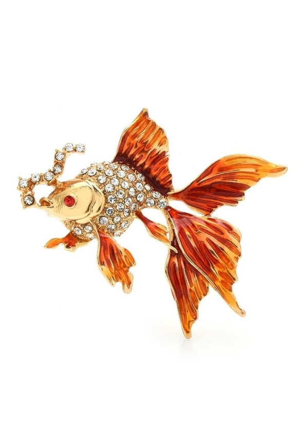1PC Enamel Gold Fish Brooches Women Unise Rhinestone Sea Animal Party Office Brooch Pins Gifts