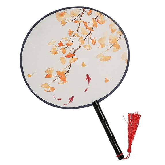Vjnyvs 1PC Round Hand Fan Chinese Style Vintage Printing Silk Fan Wedding Party Dance Accessories