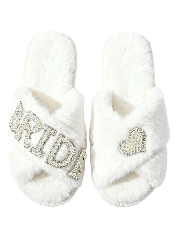 1Pair Initial Bride Slippers BRIDE Pearl Slippers Wedding Slippers for Bride Bridal Shower Gifts for Wedding Day