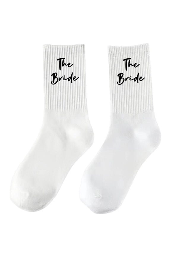 1pair White Bridal Socks - Wedding Day Gift for Bride To Be White Bridesmaid Engaged Gift