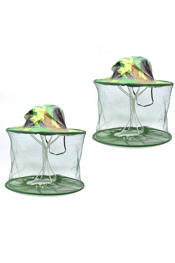 2 Pcs Camouflage Beekeeper Beekeeping Hat with Veil Mosquito Fly Head Net Face Protection