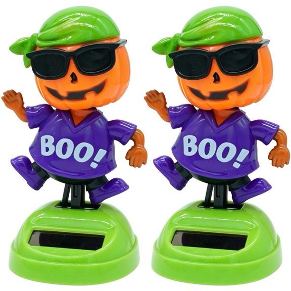 Vjnyvs 2 Pcs Halloween Solar Pirate Pumpkin Car Dashboard Decoration,2x2x4 In, ABS