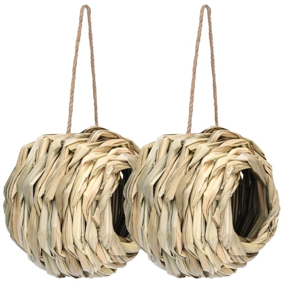 Vjnyvs 2 Pcs Hummingbird House, Hand Woven Bird Nest for Outdoor, Hanging Grass Bird Houses for Outside, Natural Bird Hut Roosting Pocket for Small Birds