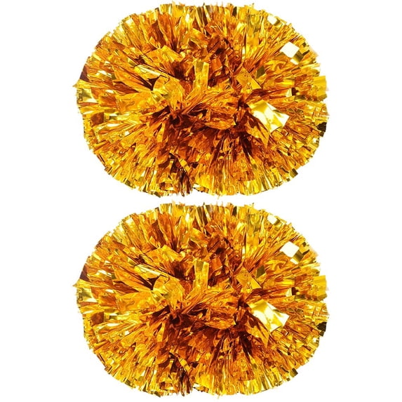 Vjnyvs 2 Pieces Cheerleader Pompoms with Handle, Metallic Foil Cheerleading Poms Hand Dance Pompoms for Sports Matches, Stage