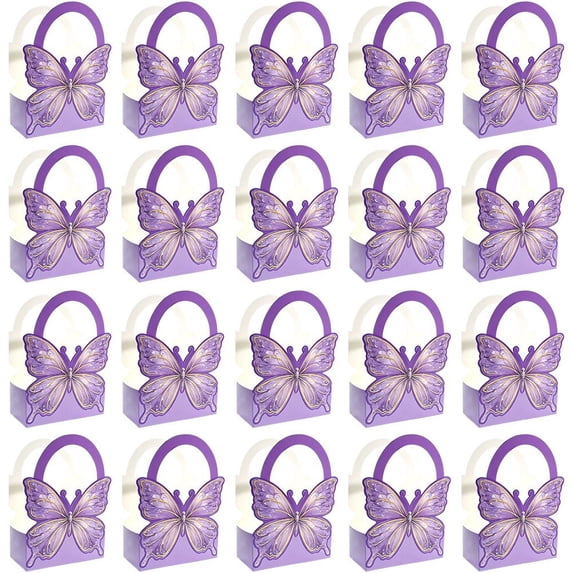 Vjnyvs 20 Pack Butterfly Party Favor Boxes with Handle, Paper Candy Gift Boxes for Wedding Birthday Baby Shower