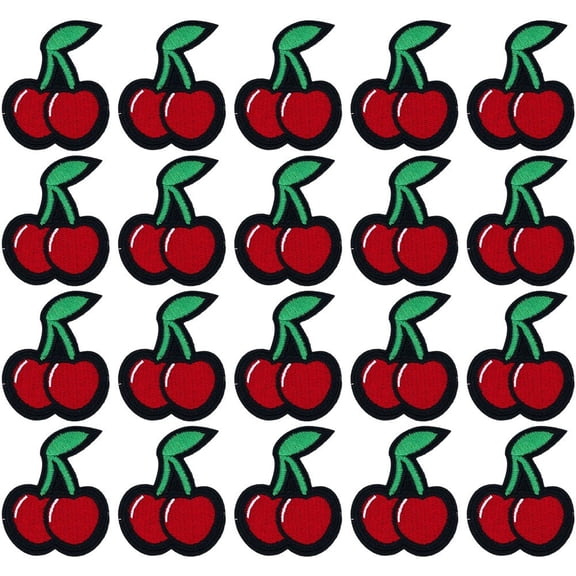 Vjnyvs 20 Pack Cherry Fruit Embroidered Iron On Patches Red Appliques for Clothing DIY