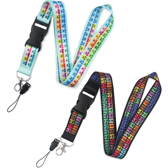 Vjnyvs 2Pcs Chemistry Periodic Table Polyester Lanyard Quick Release ID Badge Holder