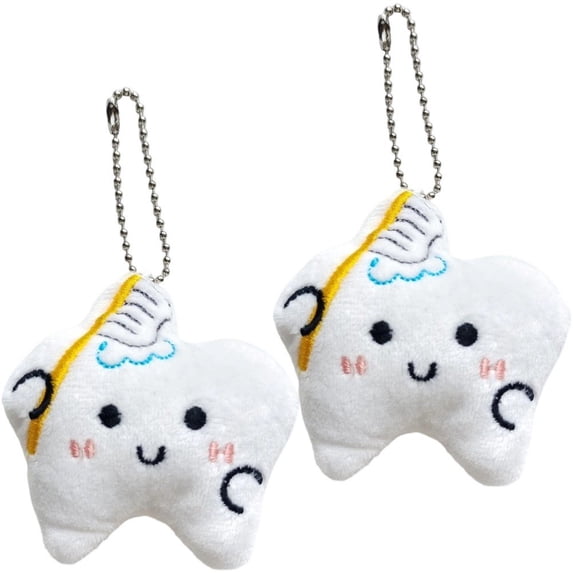 Vjnyvs 2Pcs Funny Plush Teeth Keychain Cartoon Stuffed Pendant Bag Charm Key Ring